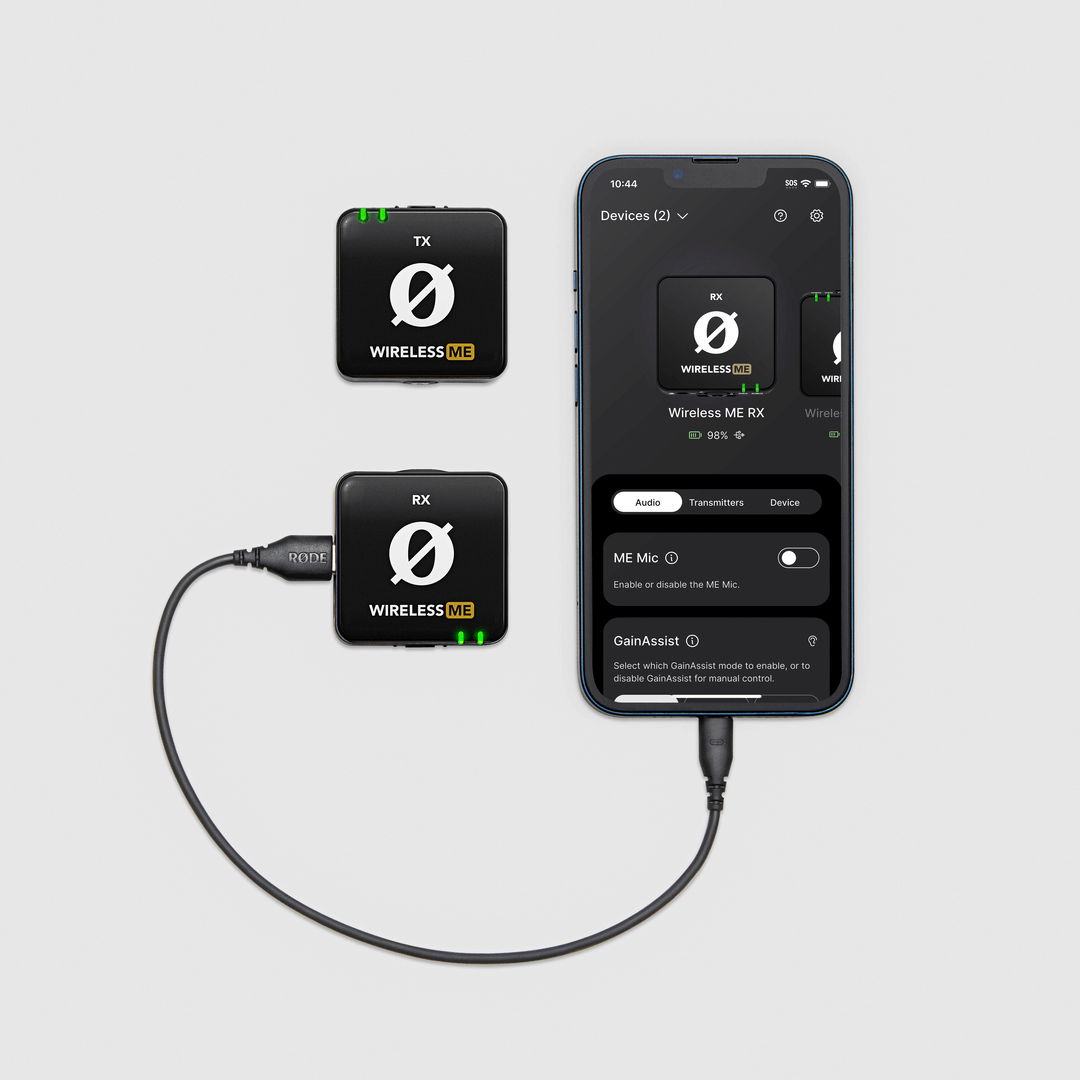 Wireless ME RX connected to RØDE Central Mobile
